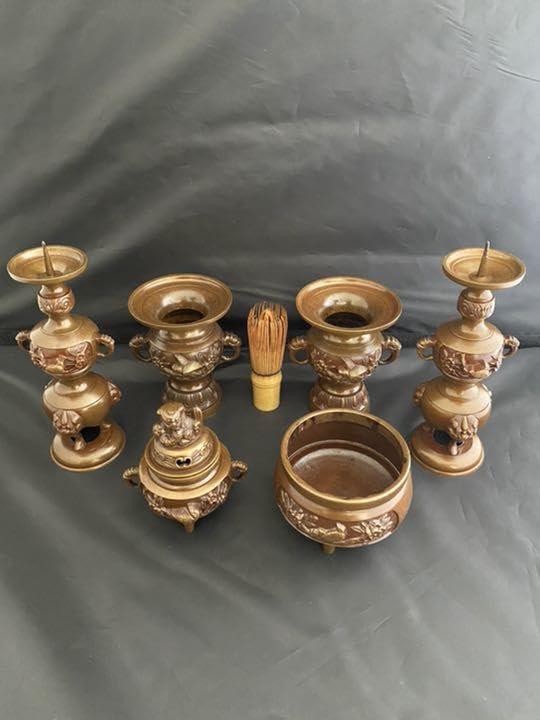 香炉 線香立て　花入 燭台　6点 銅製　仏具 開運 風水 骨董 美術 インテリア Amazon｜香炉 線香立て 花入 燭台 6点 銅製 仏具 開運 風水 骨董 美術